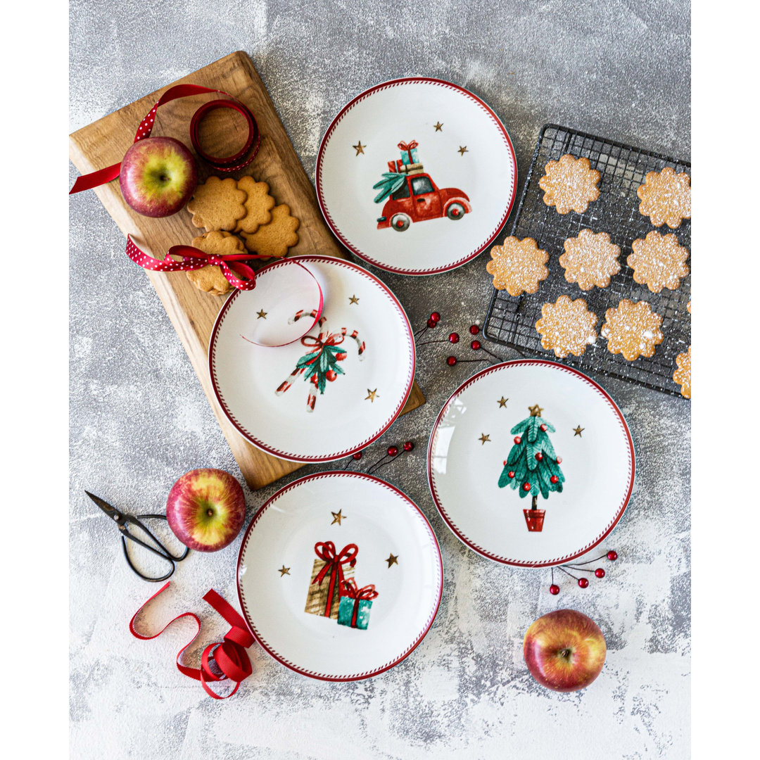 Letrica Assorted Holiday Plates - Tree, Car, Candy Cane, Presents (Set of 4) The Holiday Aisle®