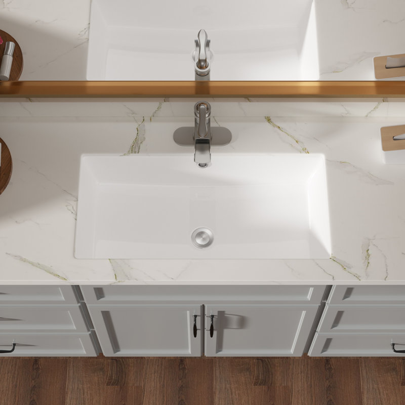 Lavabo de salle de bain rectangulaire encastré en céramique blanc avec trop-plein, 28 po x 14 po | Idée de cadeau