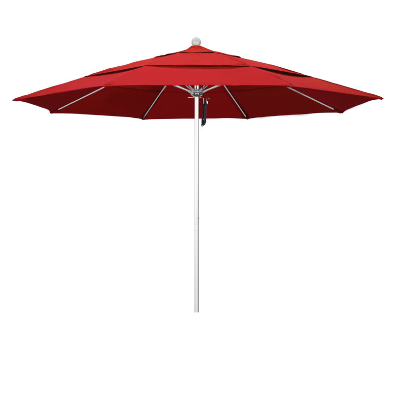 Parasol de marché 11 pi Hibo, Toile Sunbrella® rouge Jockey, Argent anodisé