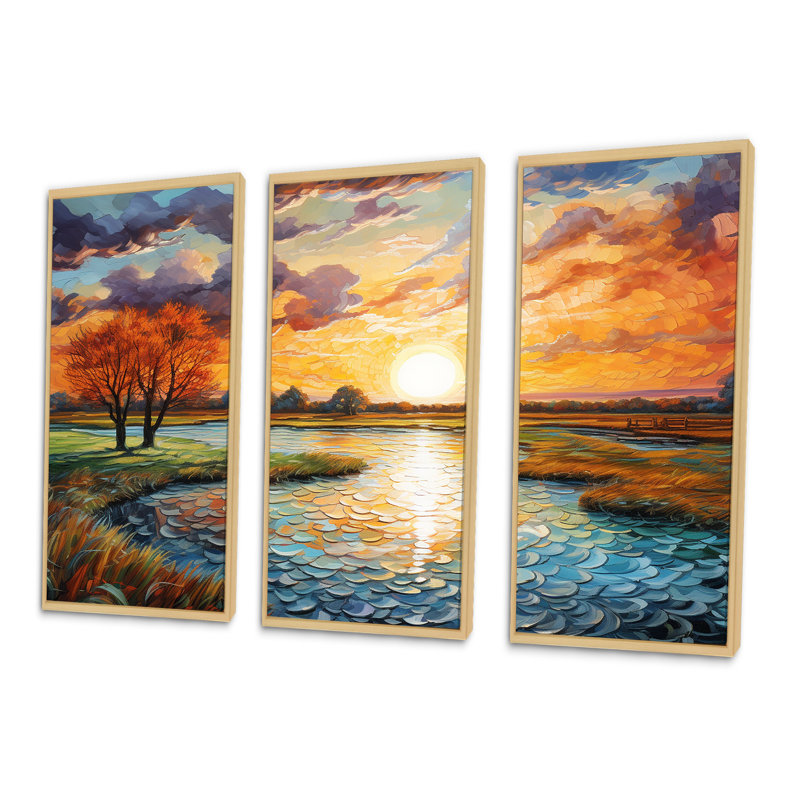 "Sunrise Country Charm" par Vincent, Cadre naturel flottant, H 32 po x l 48 po x P 1 po