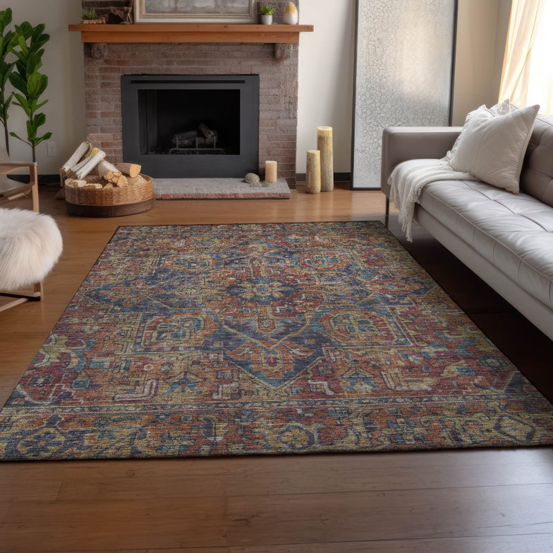 Premium Machine Washable Cerrito AMF571 Red Rug, Rectangle 2'6" x 3'10"