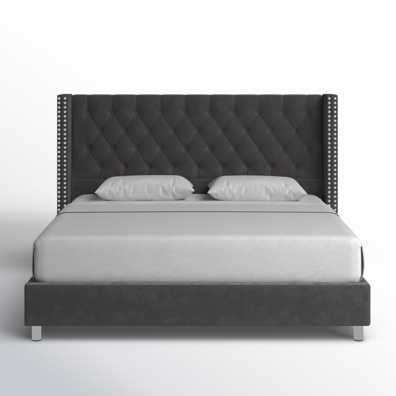 Occoquan Upholstered Wingback Bed, Queen, Gray