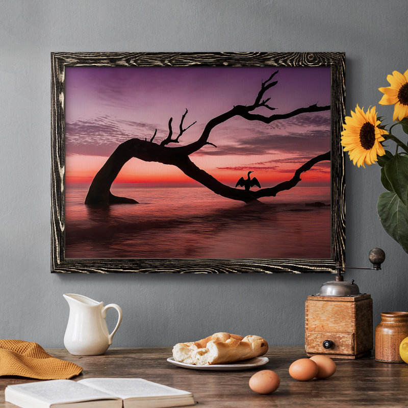 Photographie, étude, coucher de soleil, plage, reproduction encadrée sur toile, H 26 po x l 38 po x P 1,5 po, Noir