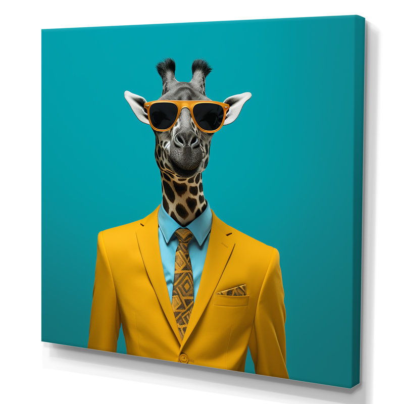 Jaune avec girafe I, Toile tendue, H 16 po x l 16 po x P 1 po