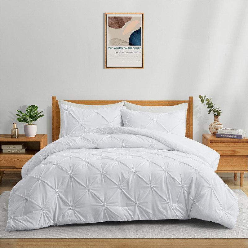  Ensemble d'édredon 3 pièces en microfibre grise, Édredon simple + 1 taie d'oreiller supplémentair, Blanc