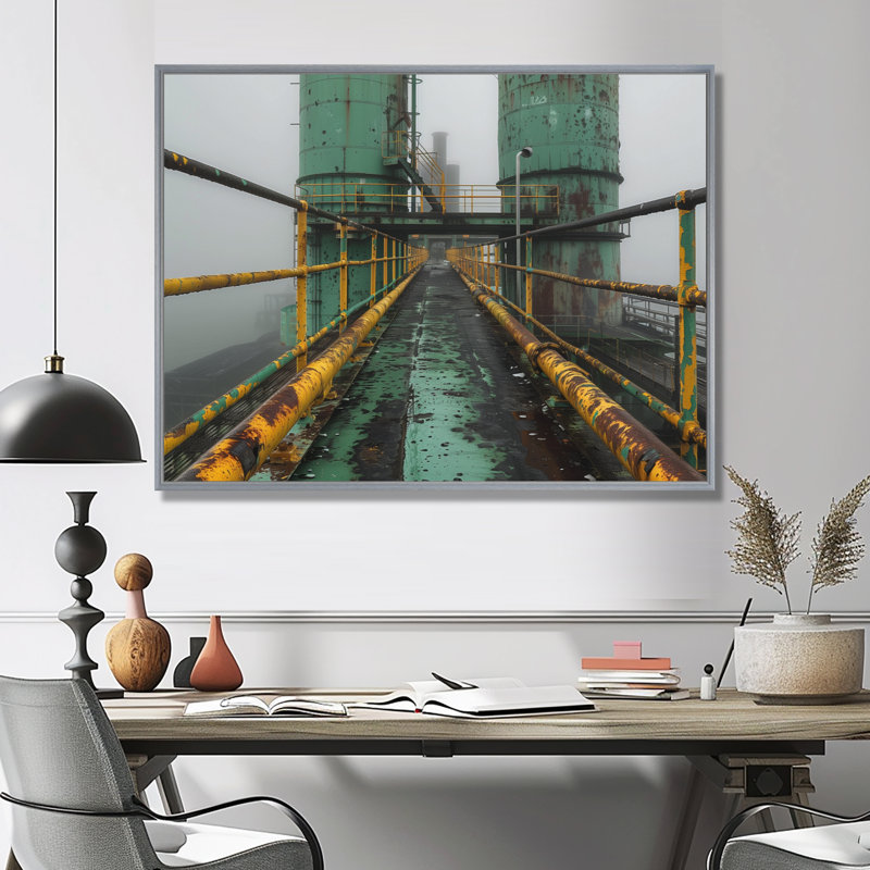 «Monocrhome», impression d'art mural gris et vert, Toile argentée avec cadre flottant, H 24 po x l 32 po x P 1 po