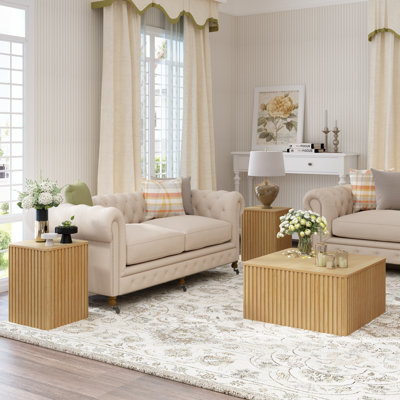 3 - Piece Coffee Table Set Fluted Coffee Table and 2 End Side Tables with Storage Quick Assembly