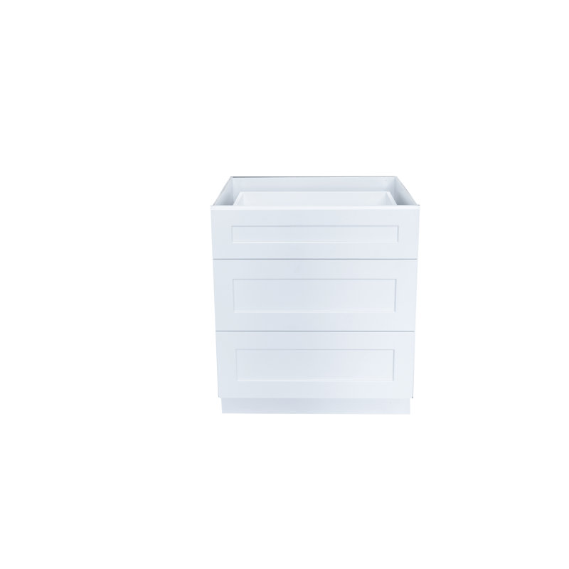 Armoire à 3 tiroirs H 34,5 po à base standard prête à assembler, blanc élégant, H 34,5 po x l 24 po x P 24 po