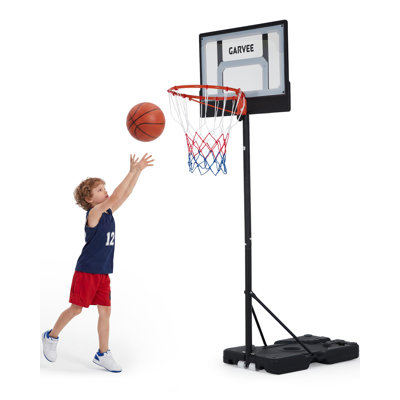 Panier de basketball réglable pour enfants et adultes - hauteur 3,2 à 7,2 pi, panneau de PC incassable de 29 po, rebord en acier de 18 po, système d'extérieur résistant aux intempéries - panneau noir et blanc