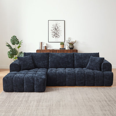 Canapé modulaire 108 po en chenille bleu foncé, conception capitonnée et ressorts ensachés, sans assemblage