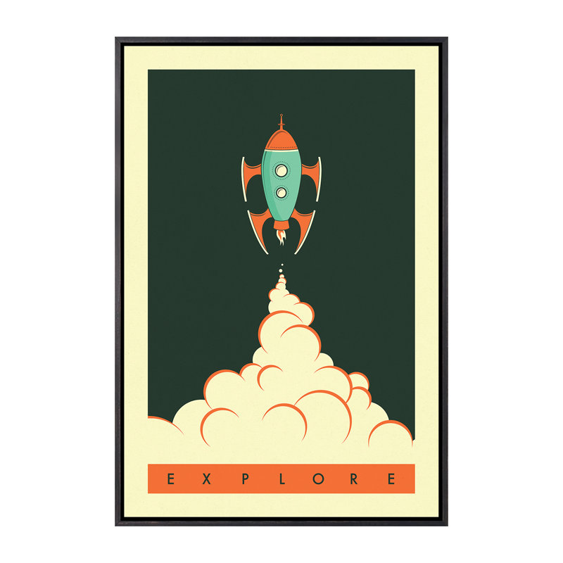Explorez II, art encadré pour enfants, Toile avec cadre noir patiné, H 26 po x l 18 po x 1,5 po