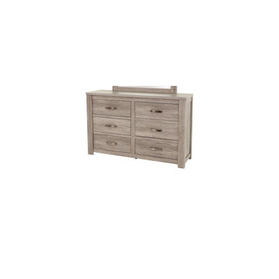 Mobilier de chambre rustique gris clair à 6 tiroirs avec poignées en métal de style rustique