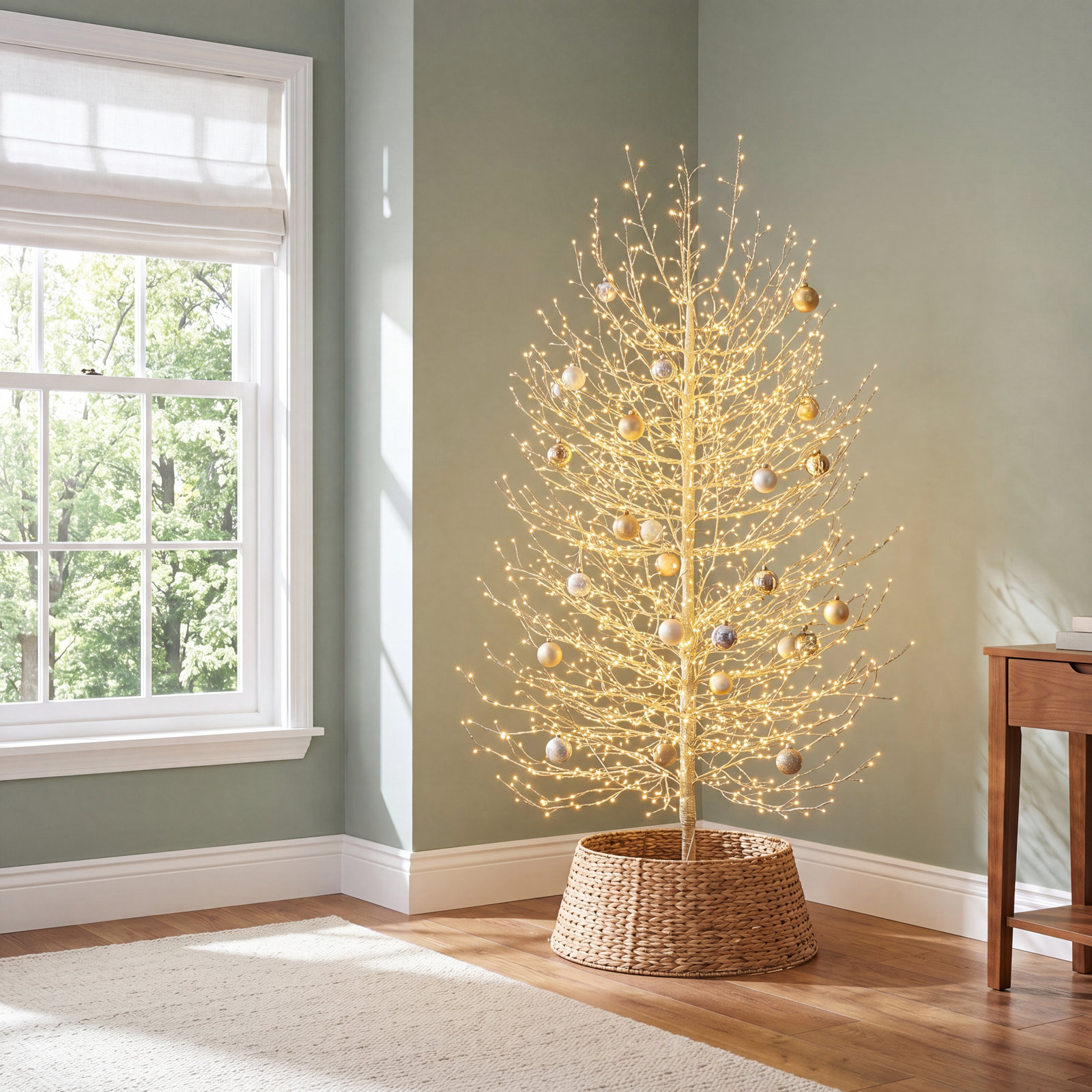 Warm White LED Birch Tree, White, 70.86" H x 20.8" L x 20.8" D