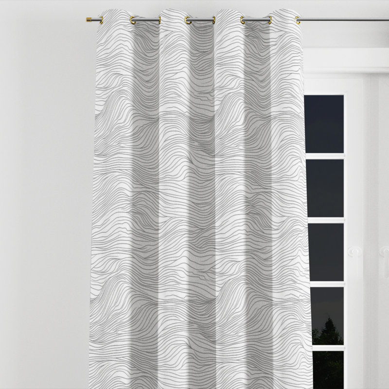 Rideaux abstraits - rideau à oeillets noir minimaliste Coastal Line - 1 panneau, Œillets dorés, L 52 po x L 84 po