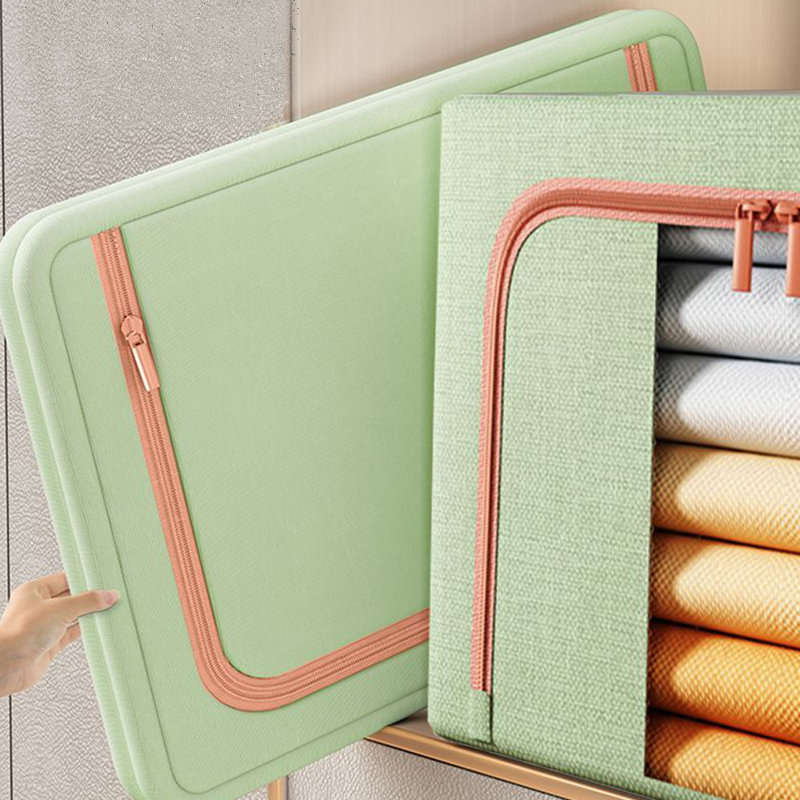 Ensemble de 3 bacs de rangement empilables de 100 L avec poignées et fermeture à glissière, structure métallique, boîte de rangement pliable avec couvercle pour linge de lit, couvertures et serviettes.