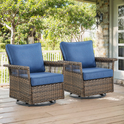 Outdoor Patio Brown Wicker Swivel Glider Rocker Chair With Cushions (2-Pack) by Red Barrel Studio