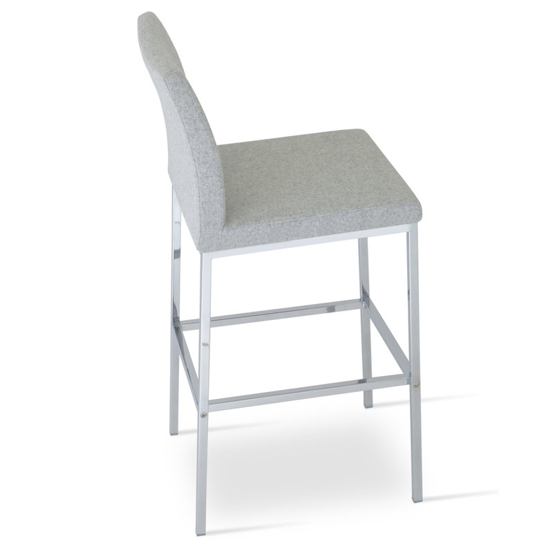 Tabouret Aria, Tabouret de bar (siège d'une hauteur de 29 po), Laine argentée, Chrome chrome