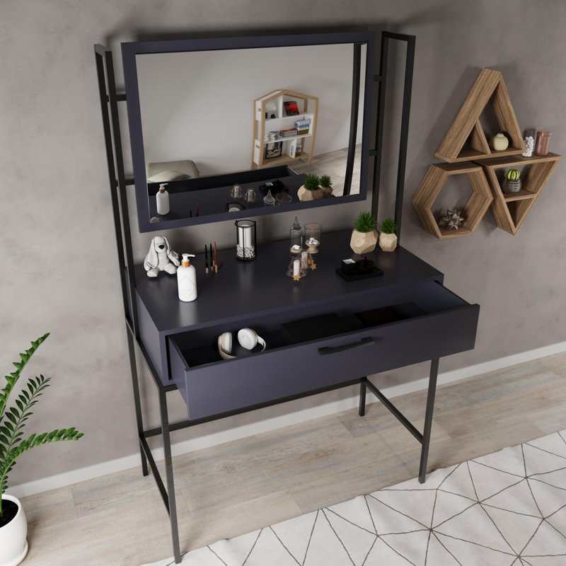 Aliona Dressing Table with Mirror, Anthracite/Black