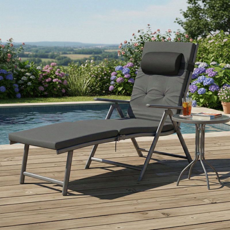 183cm Long Single Chaise, Black/Black