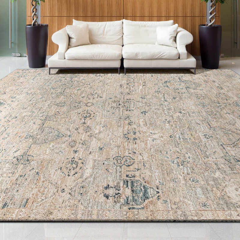 Tapis sable et vert noué à la main de haute qualité, Rectangle 8' x 10'