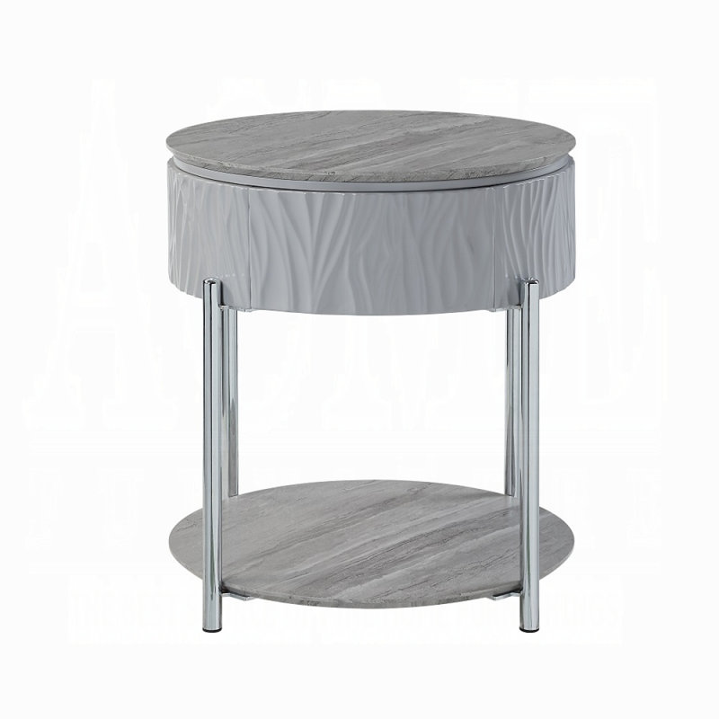 Table de bout grise et brillante grise avec tiroir