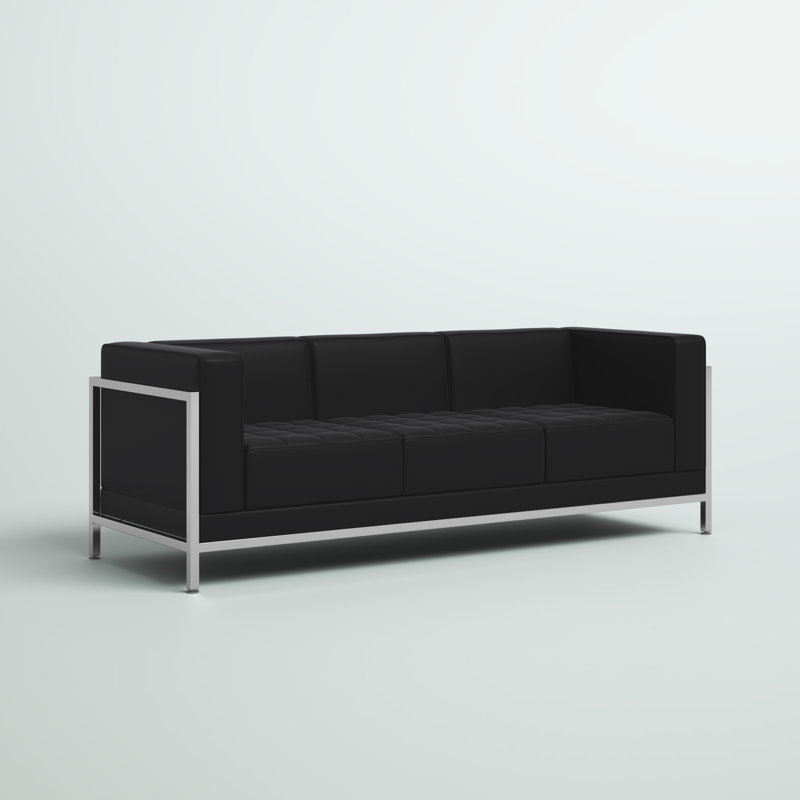 Annis LeatherSoft Modular Sofa with Quilted Tufted Seat and Encasing Frame, Black