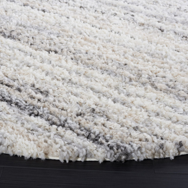 Ivory Square Hand-knotted Shag Rug, 6'7" x 6'7"