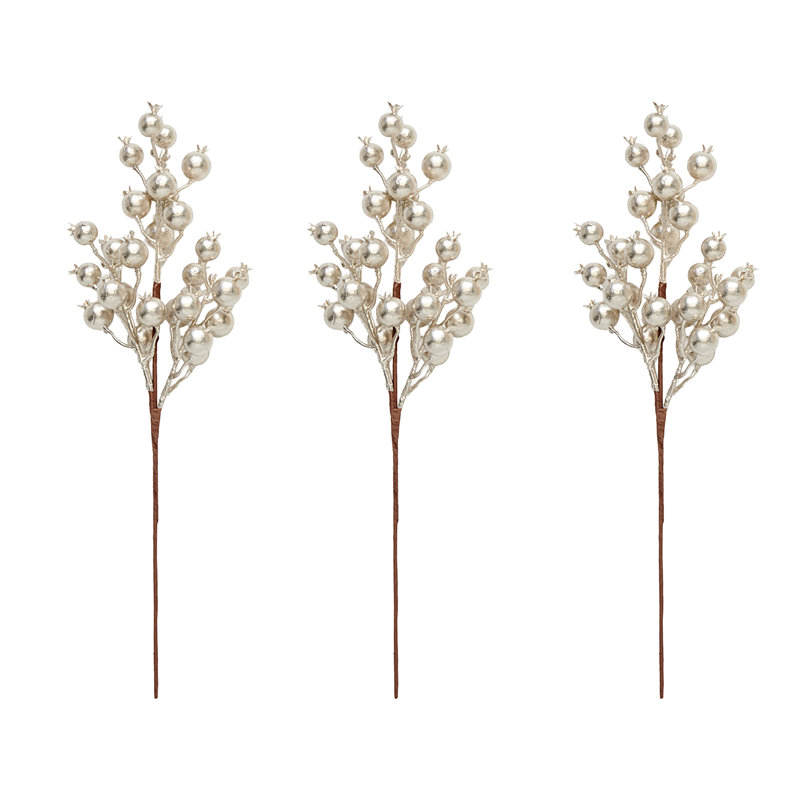 Baie de houx artificielle 18 "pour jet de Noël, champagne, ensemble de 3, Crème, crème