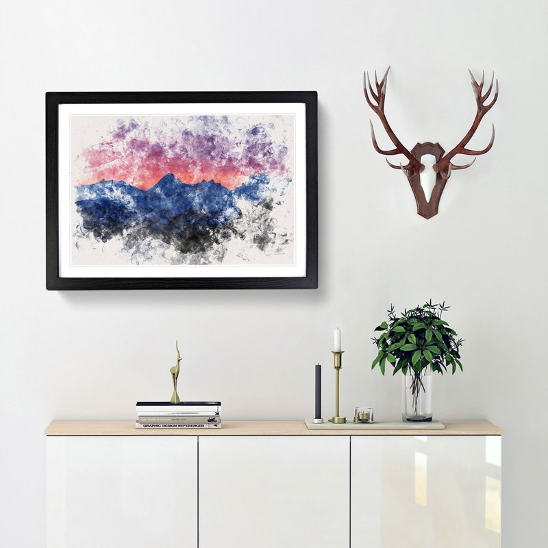 Mountain Ridge Sunset - Framed Print, 62cm H x 87cm W x 2cm D, Black Framed