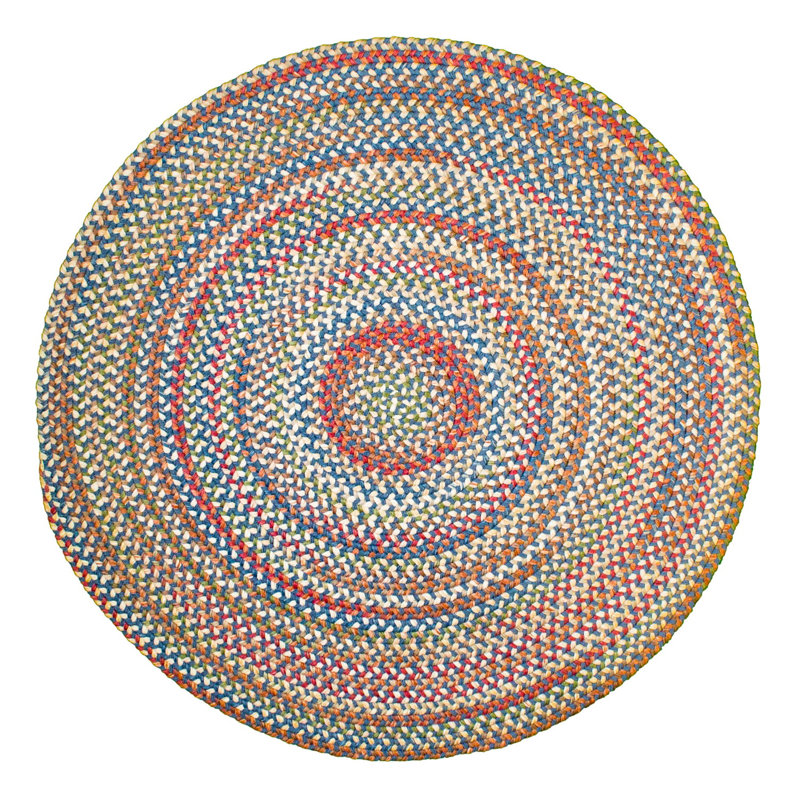 Tapis tressé bleu/naturel Livie, Rond 4 pi