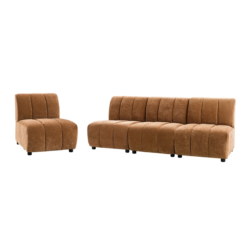 Canapé capitonné en chenille 4 pièces 112 po Hawkinge, Caramel