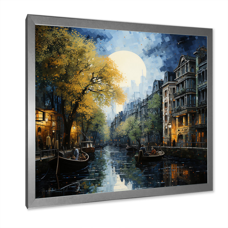 Canal vert, canal dramatique, pointillisme, Cadre simple argenté, H 30 po x l 30 po x P 1 po