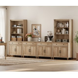 Buffet avec bahut, buffet avec 2 tiroirs, 3 tablettes à 4 niveaux et 4 portes en bois, 135 po