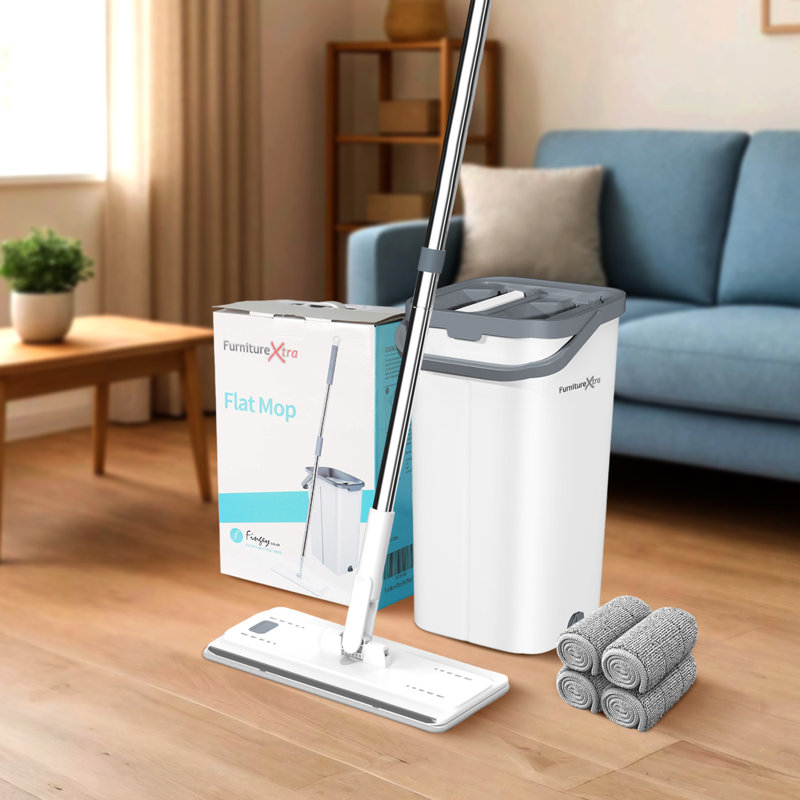 Microfibre Flat Mop with Bucket, for Wet and Dry Floor, Complete Cleaning System