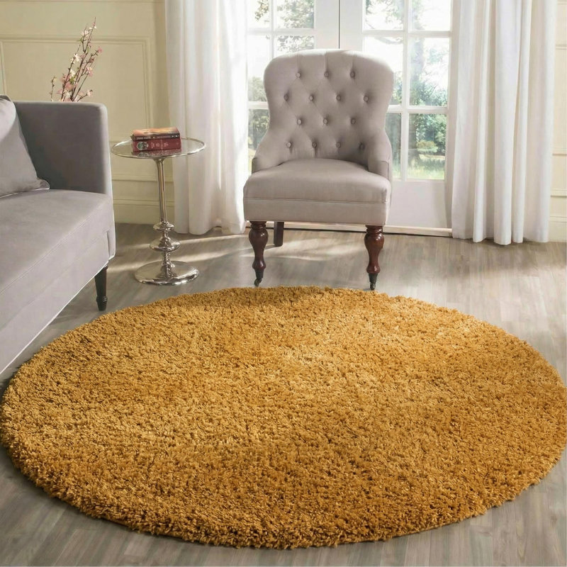 Esterly Gold Shaggy Rug, Round 120 x 120cm