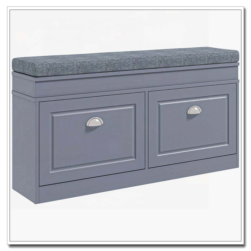 Banc à chaussures pour vestibule, rangement avec coussin, 2 tiroirs, tablette réglable, Gris / Blanc