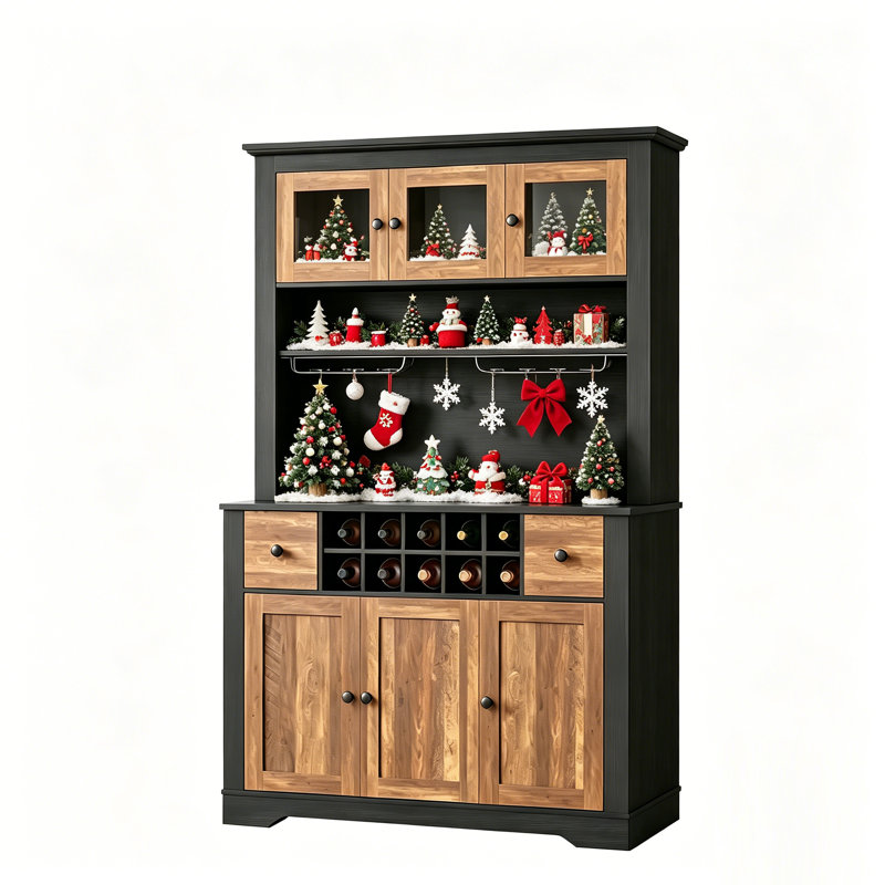 15.6"D x 44.1"W x 68.7"H Tall Pantry Cabinet with LED Lights & Charging Station, Large Kitchen Pantry Storage Cabinet Kitchen Hutch Coffee Bar Cabinet with Drawers and Wine Rack for Dining Living Room