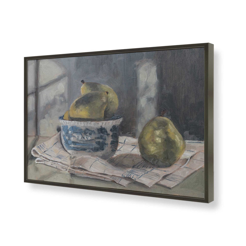 «Pears In A transfertware Bowl 1» par Miss Mustard Seed, reproduction d'art, H 36 po x l 48 po, Noir