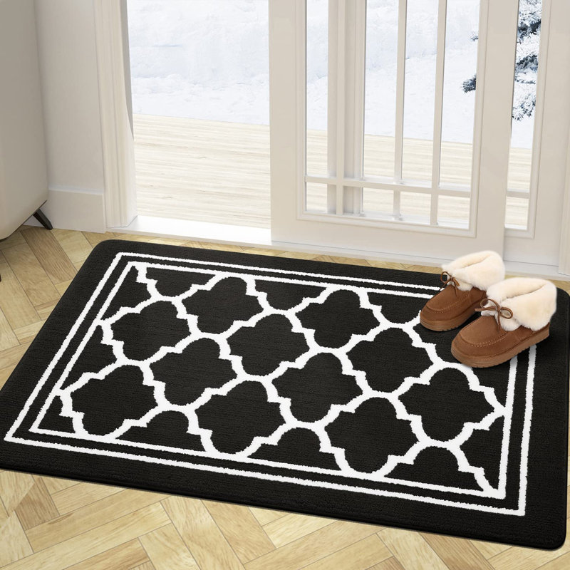 Absorbent Dirt-Resistant Indoor Door Mat, Non-Slip Low-Profile Entryway Rug, Washable Front Door Mat, 48"x32", Beige, Black