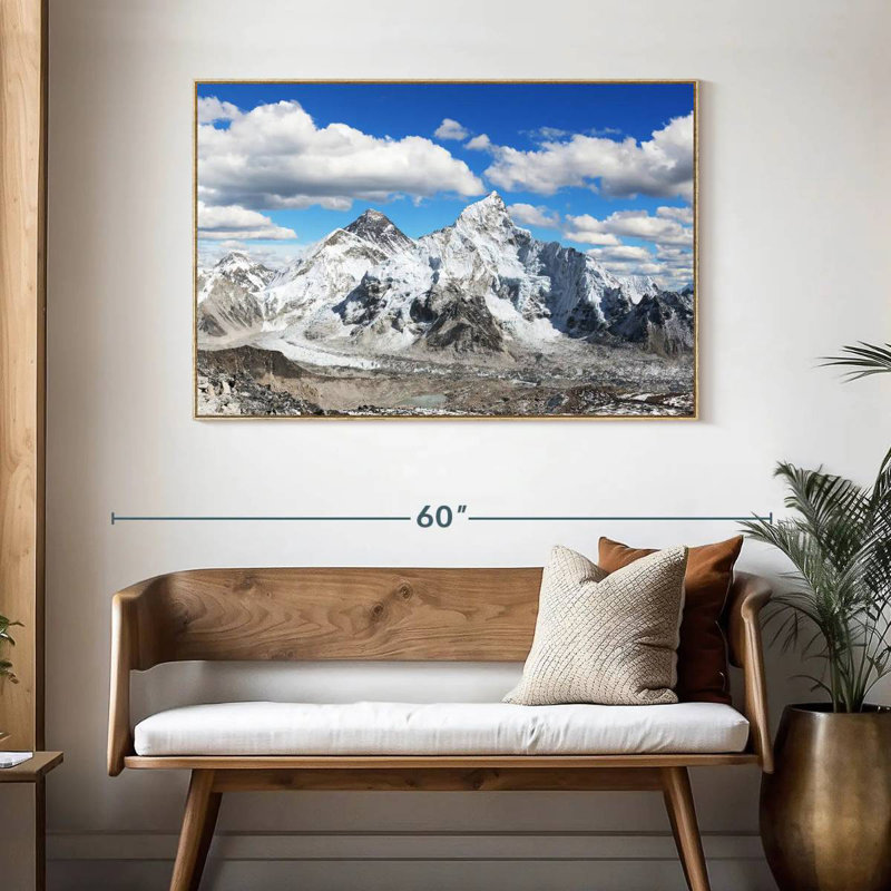 Vue panoramique de l'Himalaya, Cadre flottant en bois naturel, 46 po x 31 po