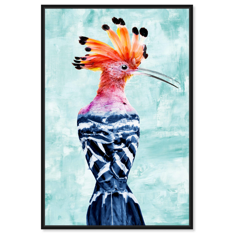 Hoopoe Colorful Bird - Peinture sur toile, Cadre noir, H 16 po x l 11 po