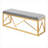Gold Finished Metal Entryway Bench, 2-Seater Slate Gray Velvet Upholstered Indoor Seating with Geometric Frame