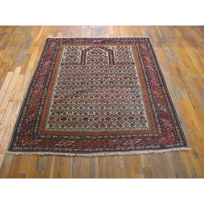 Late 19th Century Antique Caucasian Dagestan Ivory Islamic Prayer Design Rug