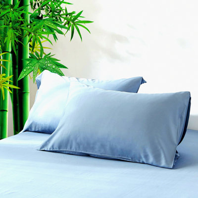 Rayon From Bamboo Chill Pillowcase Set - Cooling Queen Size Covers for Hot Sleepers - Silky Breathable Envelope Closure - Ultra Soft Sky Blue (20''x30'')