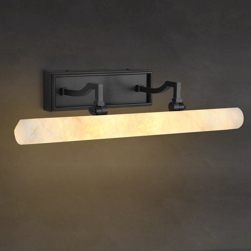 20" Dimmable Led Bathroom Vanity Light With Alabaster Shade, Matte Black