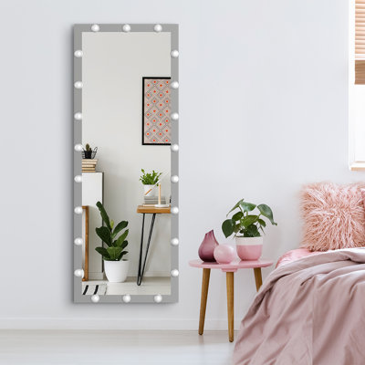 Full Length Mirror With Lights Full Body Vanity Mirror With 3 Color Modes Lighted Standing Floor Mirror For Dressing Room Bedroom Wall Mounted Touch Control Silver 63"x24"