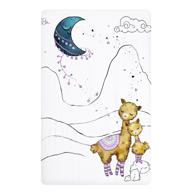 JumpOff Jo - Drap-housse pour lit de bébé portable, parc et matelas, 100% coton doux, 24 po x 38 po - Lama et maman