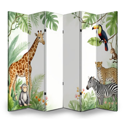 Cloison pliante 6 panneaux paravent animaux royaux jungle girafe zèbre guépard singe cloison séparateur de protection autoportant cloison d'intimité