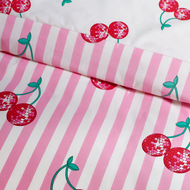 Disco Cherries Stripes Reversible Duvet Cover Set, Single Duvet Cover + 1 Standard Pillowcase
