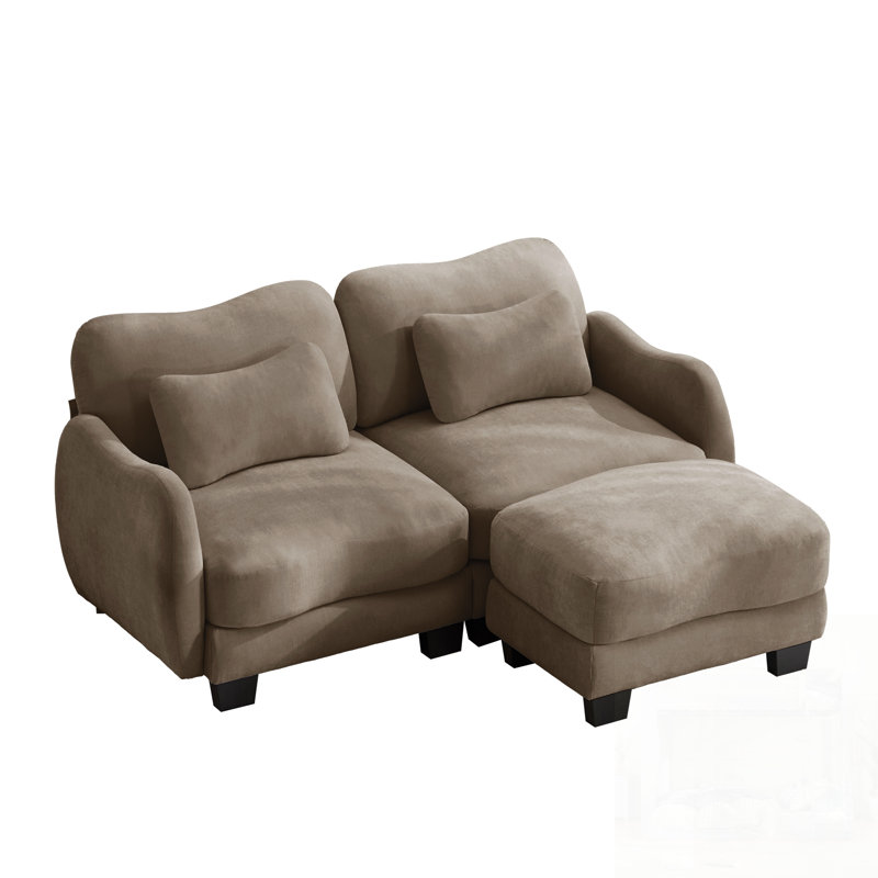 Canapé en L avec support en chenille avec coussin de taille délicate, conception ergonomique en courbe et repose-pieds mobile pour le confort du salon